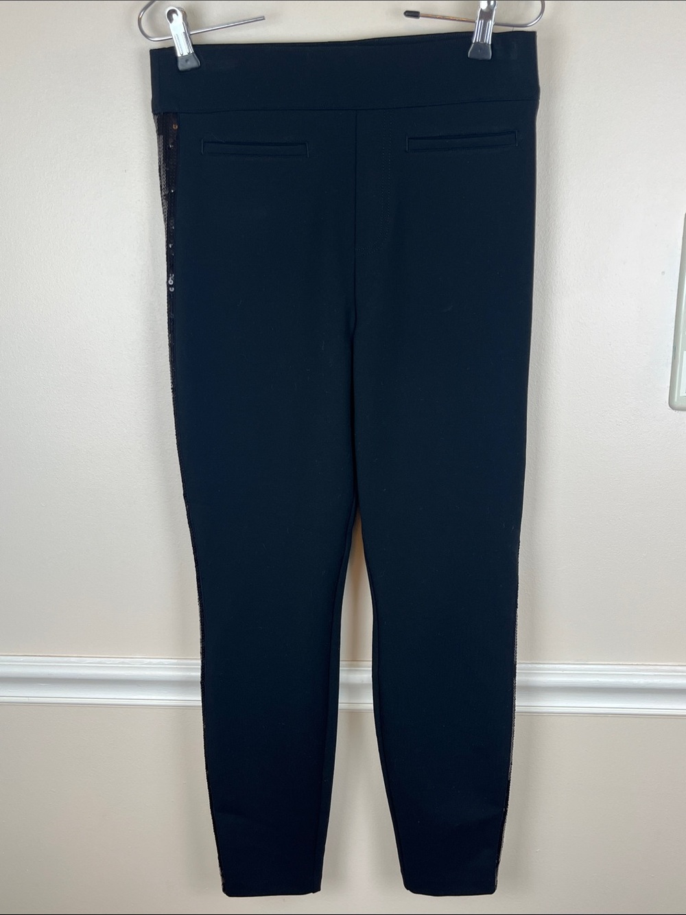 Spanx Black Ponte Pants with Sequin Trim, NWOT